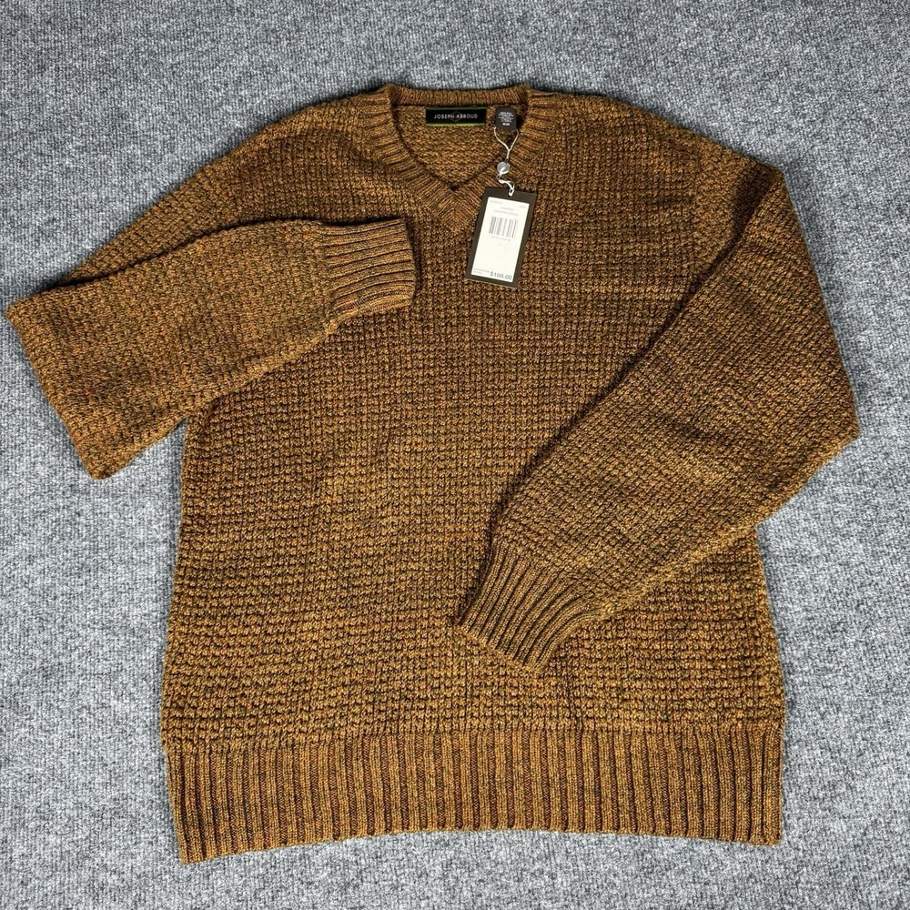 New Joseph Abboud Waffle-Knit Sweater V-Neck‎ Pumpkin Brown Men's Long Sleeve  M - Picture 2 of 6